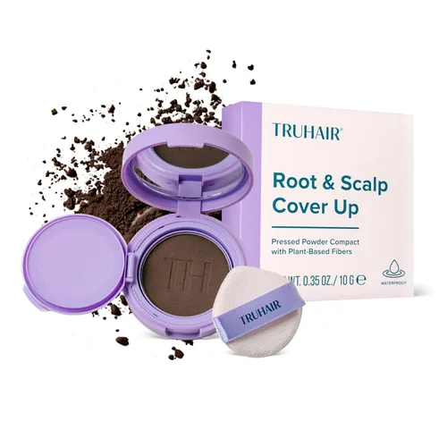 Miniatura 10 de TRUHAIR Polvo prensado para cubrir raíces y cuero cabelludo, compacto, impermeable, cobertura ligera del cabello y encubrimiento de puntos calvos