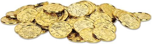 Miniatura 7 de Beistle 100 monedas de plástico en relieve de plata para casino occidental y tema pirata, recuerdos de fiesta del cofre del tesoro, 1.5 pulgadas