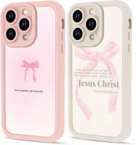 Miniatura 29 de Paquete de 2 fundas protectoras para iPhone 13 de 6.1 pulgadas con versículo bíblico de Jesús y cruz cristiana floral, para mujeres y niñas, funda