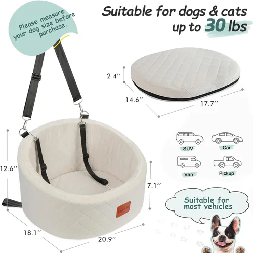 Miniatura 2 de Lealchum Asiento de automóvil para perros pequeños de hasta 30 libras, relleno de tela ultra suave en espuma viscoelástica cómoda, paseo feliz