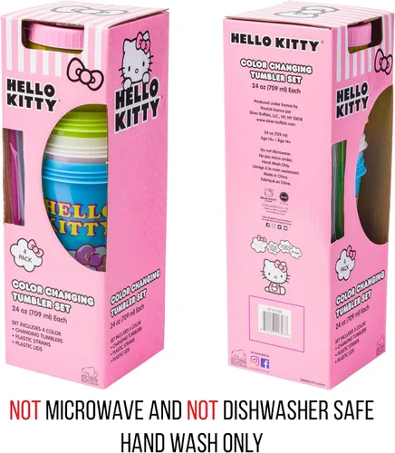 Miniatura 5 de Silver Buffalo Sanrio Hello Kitty Summertime Gardening - Paquete de 4 vasos de plástico que cambian de color, incluye tapa y pajilla, 24 onzas