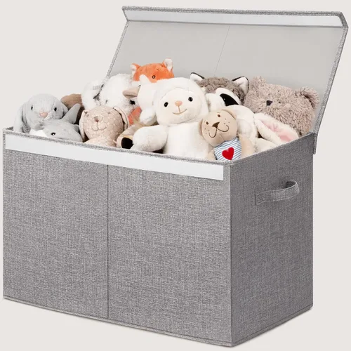Miniatura 13 de INDRESSME Caja de juguetes de 25 x 13 x 16 pulgadas, organizador de almacenamiento de juguetes con tapa, plegable, resistente, contenedor