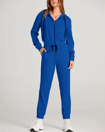 Miniatura 4 de Amkoyam Conjunto de dos piezas para mujer, de manga larga, con cremallera, sudadera con capucha y pantalones largos