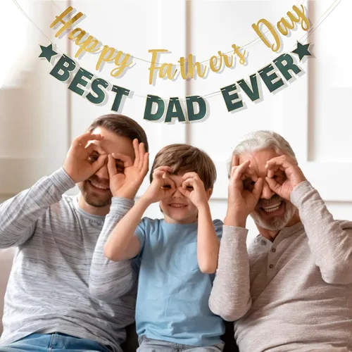 Miniatura 6 de Pancarta dorada con texto en inglés «Happy Father's Day» para el Día del Padre, decoración de fiesta del padre, guirnalda de fondo para el día