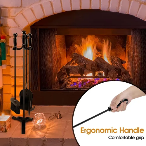 Miniatura 6 de Juego de herramientas para chimenea de 4 piezas, juego de herramientas de hierro fundido resistente para interiores y exteriores, incluye póquer