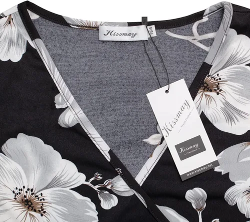 Miniatura 7 de kissmay - Vestidos de cóctel florales con cuello en V para mujer, talla extragrande, con bolsillo