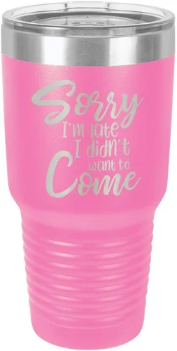 Miniatura 14 de Sorry I'M LATE I DIDN'T WANT TO COME Vaso negro de 30 onzas con popote y tapa superior deslizante Taza de viaje de acero inoxidable Comparar