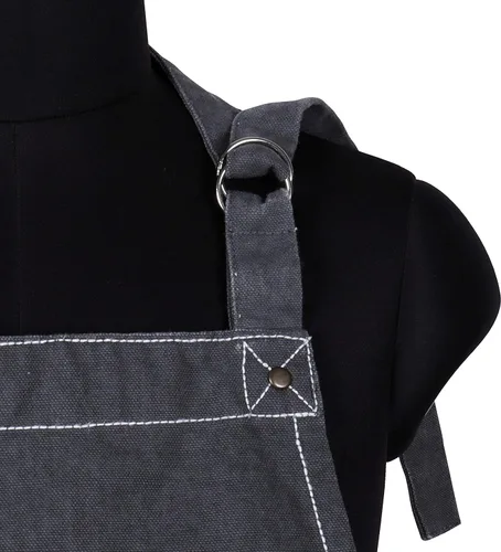 Miniatura 6 de AMOUR INFINI Delantales de algodón sólido para mujer con bolsillo, correa ajustable y lazos en la cintura, delantales de chef lavados para cocinar