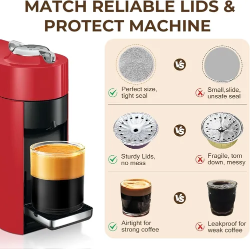 Miniatura 5 de AANQQ Tapas de papel de aluminio para cápsulas reutilizables Nespresso Vertuo: 100 piezas de cubierta de sello de aluminio para cápsulas de café
