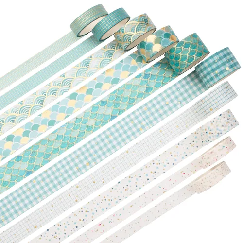 Miniatura 2 de Creative Washi - Juego de 10 rollos de cinta adhesiva decorativa con impresión de lámina dorada para artes, manualidades, diarios, planificadores