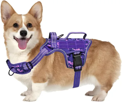 Miniatura 30 de Arnés para perros grandes resistente, arnés táctico sin tirones para perro con sistema Molle, chaleco para perro de servicio fácil de poner y Negro