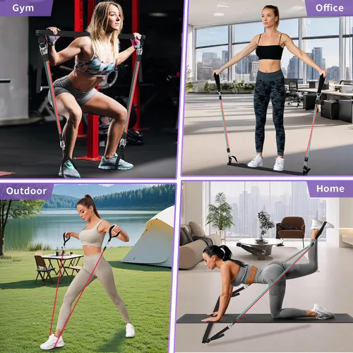 Miniatura 6 de Goocrun Kit de Barra de Pilates Portátil con Bandas de Resistencia para Hombres y Mujeres - 3 Juegos de Bandas de Resistencia para Ejercicio