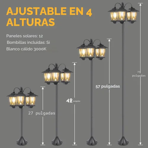 Miniatura 5 de Lámpara solar de poste de 3 cabezales, luces solares de 73 pulgadas para exteriores, impermeables, 60Lm 3000K luces de camino para jardín, césped