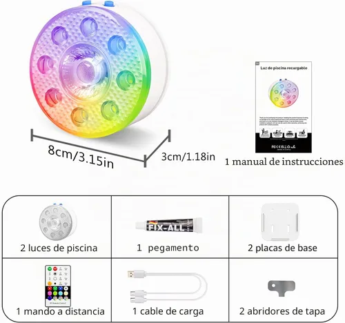 Miniatura 7 de Luces de piscina sumergibles para piscinas sobre el suelo y enterradas con temporizador remoto de apagado, luces LED magnéticas RGB sumergibles