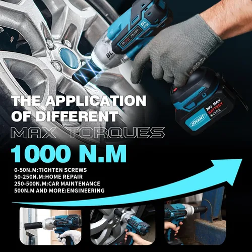 Miniatura 4 de Kit de Llave de Impacto Inalámbrica, 737 Pies-libras (1000 N.m) Pistola de Impacto Eléctrica sin Escobillas, Llaves de Impacto de Potencia con 5