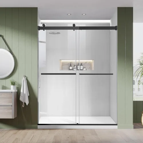 Miniatura 10 de Puerta corrediza de cristal para bañera, 56-60 pulgadas de ancho x 58 pulgadas de alto, sin marco, para baño, vidrio templado transparente de 5/16