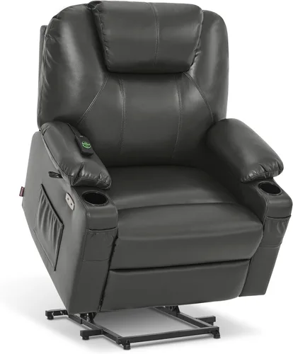 Miniatura 23 de MCombo Sillón reclinable eléctrico con capacidad de elevación, masaje y calor para ancianos, 3 posiciones, 2 bolsillos laterales y portavasos