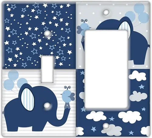 Miniatura 5 de Placa decorativa para interruptor de pared, elefante bebé en placa de interruptor de decoración azul, linda ilustración perfecta para habitación