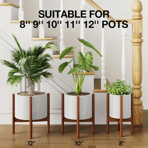 Miniatura 3 de Soporte ajustable para plantas (de 8 a 12 pulgadas), soporte de bambú moderno de mediados de siglo para plantas (15 pulgadas de altura), soporte