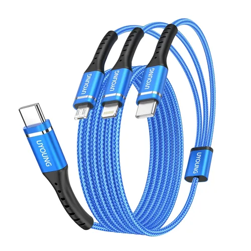 Miniatura 9 de Cable de carga múltiple corto de 1 pie, paquete de 2 cables de carga 3 en 1, cables universales trenzados para teléfono con conectores