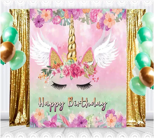 Miniatura 5 de Fondo de unicornio rosa para fotografía de 5 x 3 pies, diseño de unicornio rosa con temática de unicornio, decoración de fiesta de cumpleaños