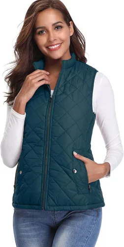 Miniatura 5 de Fuinloth - Chaleco acolchado para mujer, diseño de cuello alto, ligero, con cierre