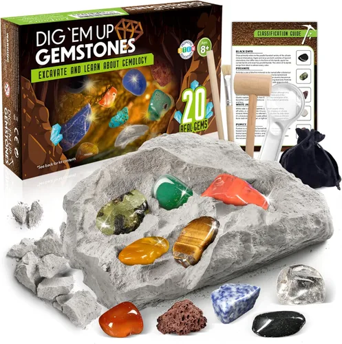 LotFancy Kit de excavación de piedras preciosas, 20 gemas reales, kit de ciencia para niños de 8 a 12 años, juguete educativo, regalo de cumpleaños