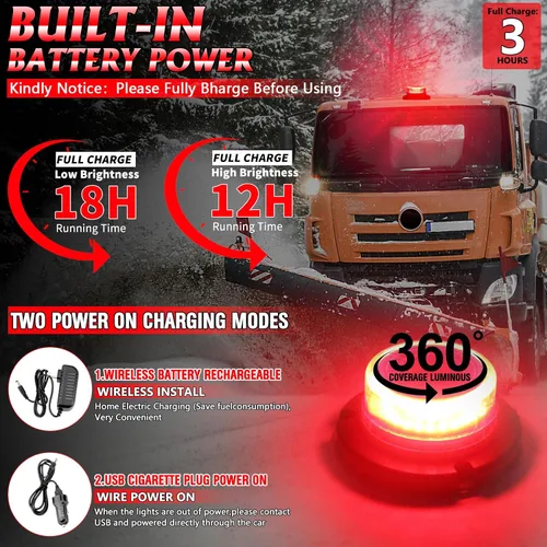 Miniatura 6 de Luz de baliza roja con control remoto, recargable, inalámbrica, luces intermitentes rojas con imán, brillo alto y bajo, 15 modos, mini luz de Rojo