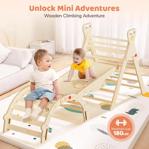 Miniatura 7 de Pikler - Juego de triángulos 8 en 1 plegable Montessori Juguetes de escalada de madera para niños pequeños de 1 a 5 años, gimnasio de selva