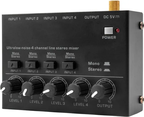 Mezclador estéreo de línea de 4 canales de ruido ultra bajo 4 entradas 1 salida DC 5V mini mezclador de audio portátil micrófono guitarra bajo
