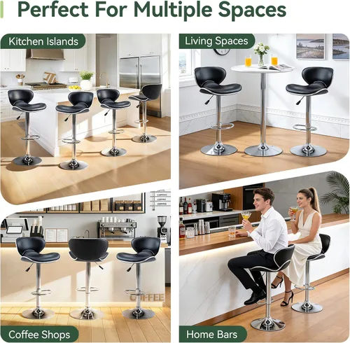 Miniatura 7 de Vogue Furniture Direct Taburetes de Bar Ajustables de Cuero PU, Taburetes Modernos Giratorios de Elevación Neumática con Respaldo, Sillas de Altura