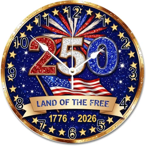Miniatura 11 de ArogGeld God Bless America USA 250th Anniversary Clock 250 Years of Freedom 1776-2026 Wooden Wall Clocks Battery Operated 10 Inch Men Cave Home
