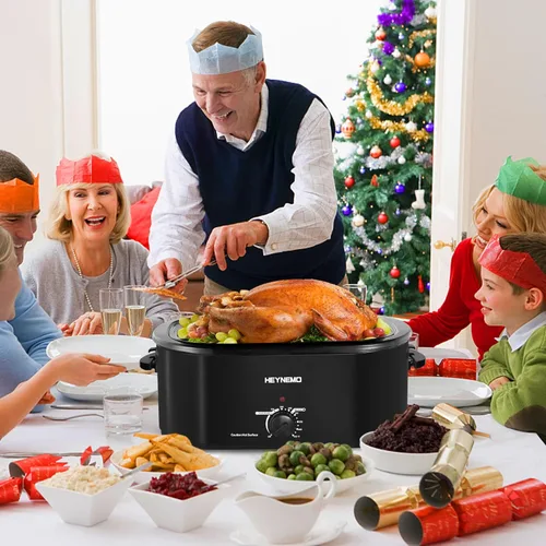 Miniatura 9 de HEYNEMO Horno Tostador 24Qt, Horno Eléctrico para Pavo de 1450W con Buffet, Tapa de Autohilvanado, Asas de Tacto Frío, Bandeja y Parrilla Plateado
