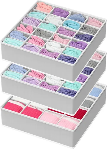 Miniatura 8 de Simple Houseware Organizador de Cajón de Calcetines para Cómoda/Armario/Dormitorio, Paquete de 3, Negro