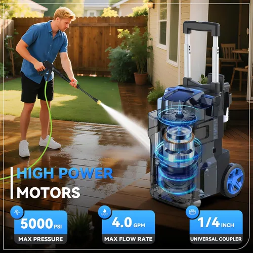 Miniatura 4 de Lavadora a presión eléctrica de 5000 PSI, lavadora eléctrica de alta resistencia, con 4 boquillas, cañón de espuma, manguera de 33 pies y botella