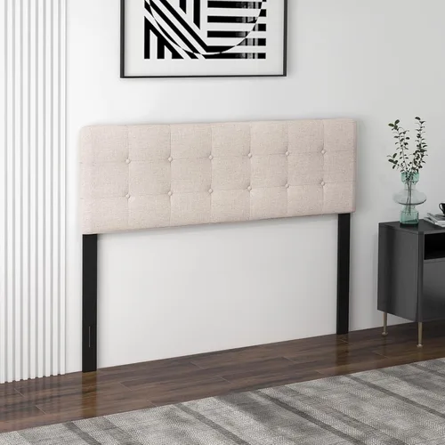 Miniatura 8 de Giantex Cabecero Tapizado de Lino, Cabecero con Botones Capitoné de Ancho Ajustable Solo con Patas de Madera Maciza, Se Fija al Marco, Cabeceros