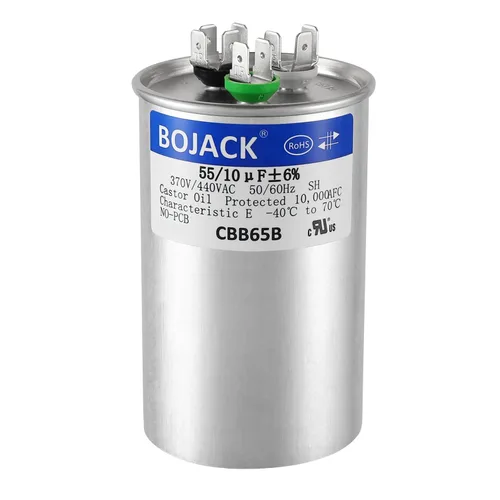 BOJACK 55+10 uF ±6% 55/10 MFD 370/440 VAC CBB65B Condensador redondo de arranque de doble funcionamiento para condensador recto frío o bomba de