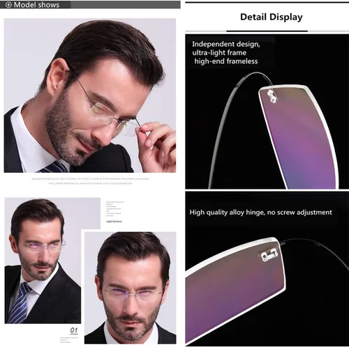 Miniatura 4 de Viseng Juego de 2 gafas de lectura sin montura de metal de titanio ultra ligeras para hombres y mujeres