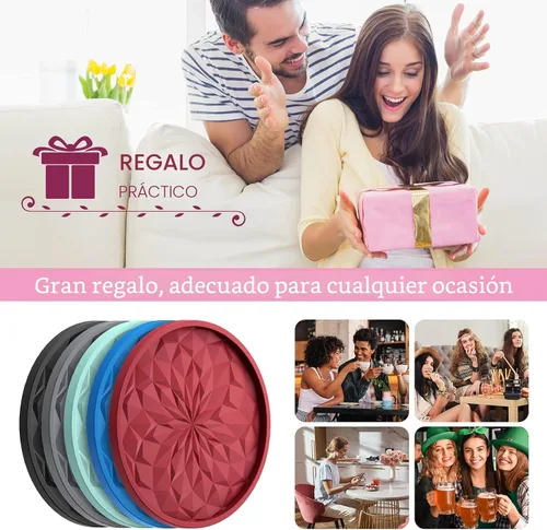 Miniatura 7 de ME.FAN Posavasos de silicona con soporte, para beber, para bebidas calientes o frías, gruesos, antideslizantes, antiadherentes y estilo bandeja Negro