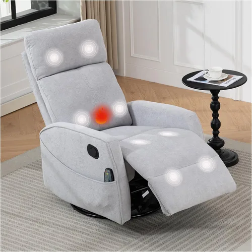 Miniatura 13 de cinkehome Silla Reclinable Mecedora Giratoria con Masaje y Calefacción para Guardería - Silla Reclinable de Espacio Pequeño con Soporte Lumbar, Giro