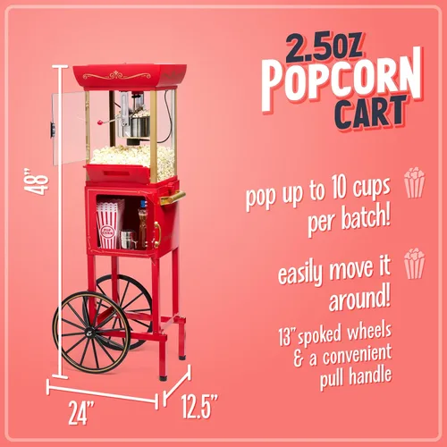 Miniatura 2 de Nostalgia Máquina para hacer palomitas de maíz - Carrito profesional con caldera de 2.5 onzas que hace hasta 10 tazas - Máquina de palomitas vintage