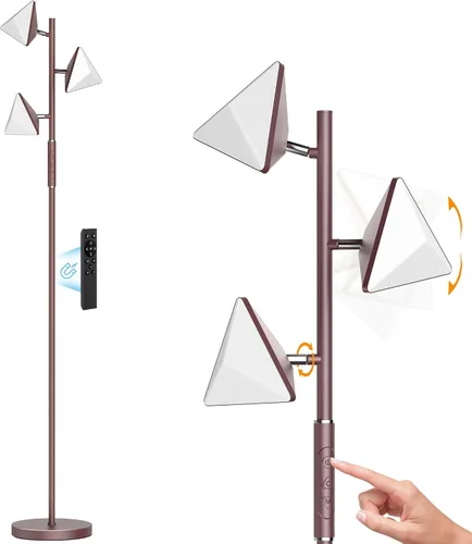 Lámpara de pie LED de árbol, lámpara de pie alta regulable de 36 W con control remoto y táctil, 2700K-6500K 4 temperaturas de color, 3 luces LED