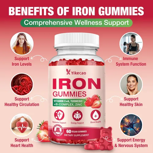 Miniatura 4 de Gomitas de suplemento de hierro, suplemento de hierro vegano para mujeres y hombres, sangre saludable, apoyo energético e inmunológico, sabor a