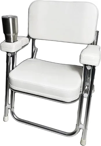 MARINE CITY Silla de playa acolchada plegable portátil de aluminio con soporte para vasos de bebida para infantes de marina - Barcos - Yates -