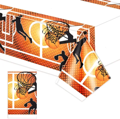 Tatuo Paquete de 1 mantel rectangular desechable de plástico para baloncesto, impermeable, para decoración de fiestas de cumpleaños, día de juego