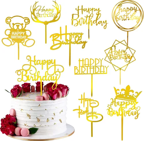 Miniatura 8 de Juego de 20 adornos acrílicos negros para tartas de cumpleaños, para niños, niñas, mujeres, hombres, suministros de decoración de fiesta