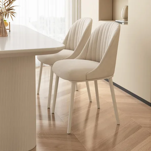 Miniatura 8 de Juego de 2 sillas de comedor color blanco crema, cómodas sillas de oficina con asiento y respaldo de alta elasticidad para sala de estar, Blanco