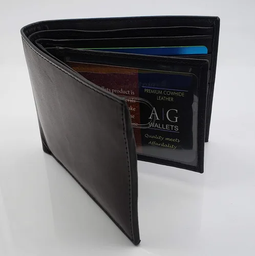 Miniatura 6 de AG Wallets Billetera plegable para hombre, piel de vaca real, 2 solapas centrales de identificación, 2 compartimentos para billetes