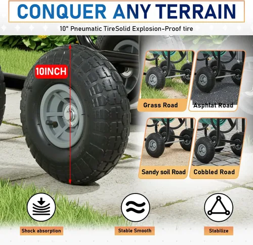 Miniatura 3 de FDW Carrito enrollador de manguera de jardín, carrito de manguera de agua con 4 ruedas, soporta hasta 300 pies de manguera de 5/8 pulgadas