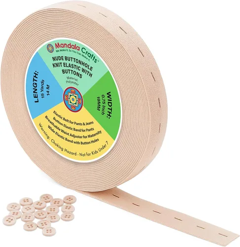 Miniatura 100 de Mandala Crafts Carrete de bandas elásticas anchas de 1/2 pulgada color beige para cinturas de pantalones, costura y manualidades DIY, 88 yardas